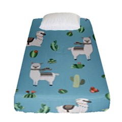 Lama And Cactus Pattern Fitted Sheet (single Size) by Valentinaart