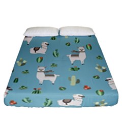 Lama And Cactus Pattern Fitted Sheet (california King Size) by Valentinaart