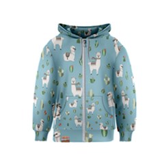 Lama And Cactus Pattern Kids  Zipper Hoodie by Valentinaart