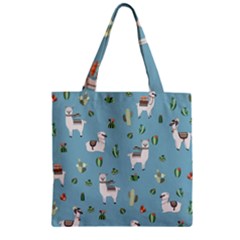 Lama And Cactus Pattern Zipper Grocery Tote Bag by Valentinaart