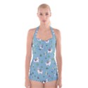 Lama and cactus pattern Boyleg Halter Swimsuit  View1