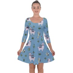 Lama And Cactus Pattern Quarter Sleeve Skater Dress by Valentinaart