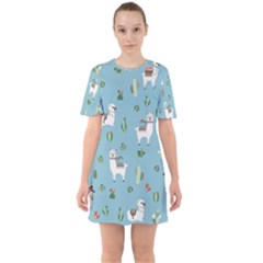 Lama And Cactus Pattern Sixties Short Sleeve Mini Dress by Valentinaart