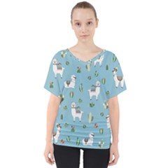 Lama And Cactus Pattern V-neck Dolman Drape Top by Valentinaart