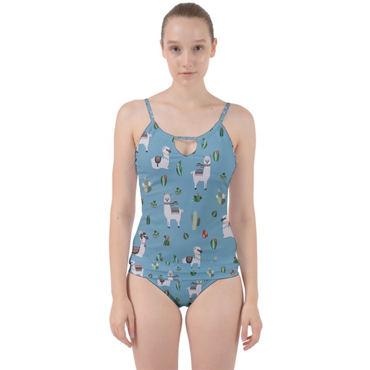 Lama and cactus pattern Cut Out Top Tankini Set