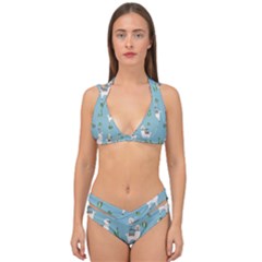 Lama And Cactus Pattern Double Strap Halter Bikini Set by Valentinaart