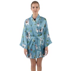 Lama And Cactus Pattern Long Sleeve Kimono Robe by Valentinaart