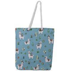 Lama And Cactus Pattern Full Print Rope Handle Tote (large) by Valentinaart