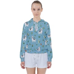 Lama And Cactus Pattern Women s Tie Up Sweat by Valentinaart