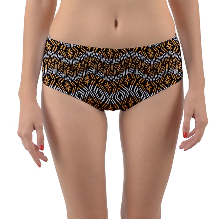 Modern Wavy Geometric Pattern Reversible Mid-Waist Bikini Bottoms