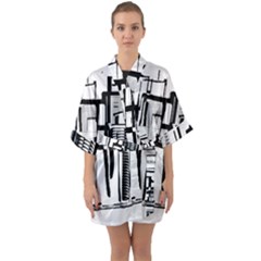 Black And White City Quarter Sleeve Kimono Robe by digitaldivadesigns