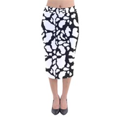 White On Black Cow Skin Velvet Midi Pencil Skirt by LoolyElzayat