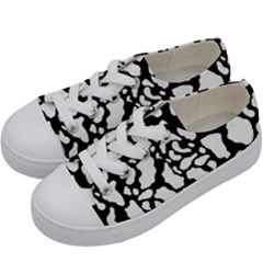 White On Black Cow Skin Kids  Low Top Canvas Sneakers by LoolyElzayat