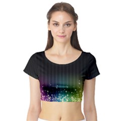 Colorful Space Rainbow Stars Short Sleeve Crop Top