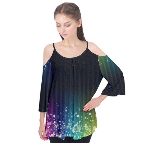 Colorful Space Rainbow Stars Flutter Tees by LoolyElzayat