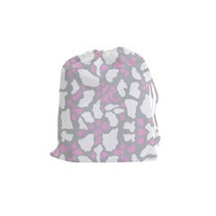 Pink Grey White Cow Print Drawstring Pouches (medium)  by LoolyElzayat