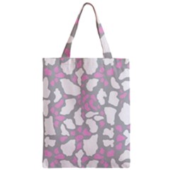 Pink Grey White Cow Print Zipper Classic Tote Bag by LoolyElzayat