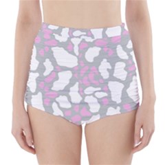 Pink Grey White Cow Print High-waisted Bikini Bottoms by LoolyElzayat