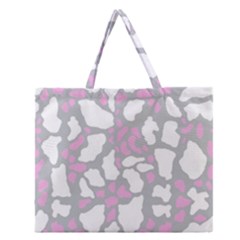 Pink Grey White Cow Print Zipper Large Tote Bag by LoolyElzayat