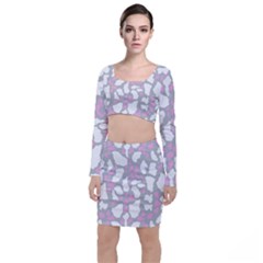 Pink Grey White Cow Print Long Sleeve Crop Top & Bodycon Skirt Set by LoolyElzayat