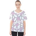 Pink Grey White Cow Print V-Neck Dolman Drape Top View1