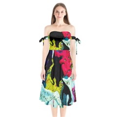 Buffalo Vision Shoulder Tie Bardot Midi Dress by bestdesignintheworld