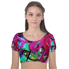 Flamingo   Child Of Dawn 2 Velvet Short Sleeve Crop Top  by bestdesignintheworld