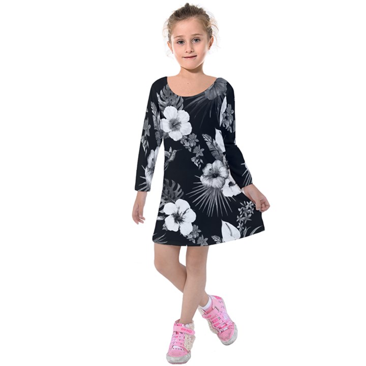 Tropical pattern Kids  Long Sleeve Velvet Dress