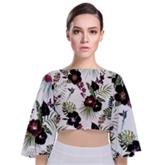 Tropical Pattern Tie Back Butterfly Sleeve Chiffon Top by Valentinaart