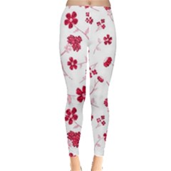 Sweet Shiny Floral Red Leggings  by ImpressiveMoments