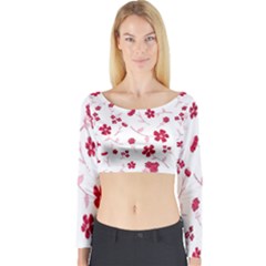 Sweet Shiny Floral Red Long Sleeve Crop Top by ImpressiveMoments