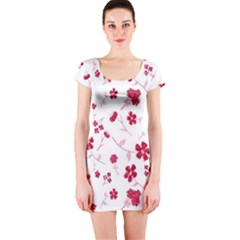 Sweet Shiny Floral Red Short Sleeve Bodycon Dress by ImpressiveMoments