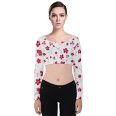 Sweet Shiny Floral Red Velvet Crop Top