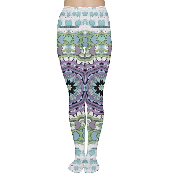 Hearts In A Decorative Star Flower Mandala Women s Tights