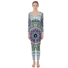 Hearts In A Decorative Star Flower Mandala Long Sleeve Catsuit by pepitasart