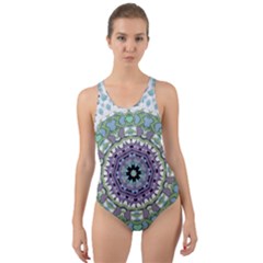 Hearts In A Decorative Star Flower Mandala Cut-out Back One Piece Swimsuit by pepitasart