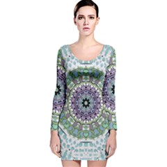 Hearts In A Decorative Star Flower Mandala Long Sleeve Velvet Bodycon Dress by pepitasart