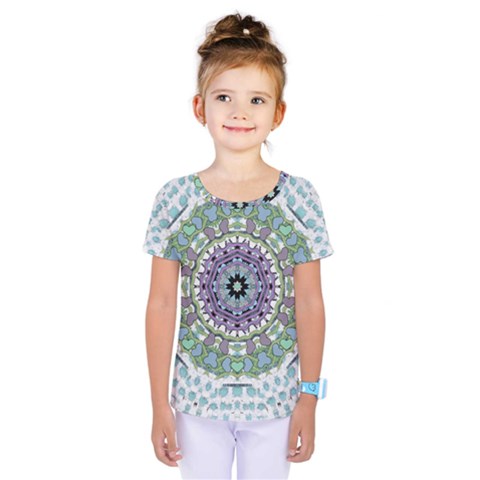 Hearts In A Decorative Star Flower Mandala Kids  One Piece Tee by pepitasart