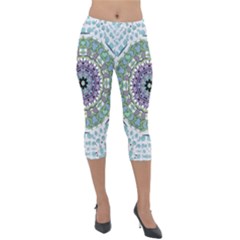 Hearts In A Decorative Star Flower Mandala Lightweight Velour Capri Leggings  by pepitasart