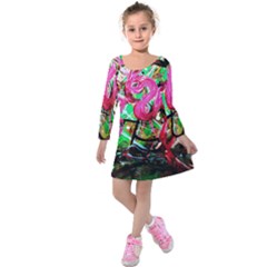 Flamingo   Child Of Dawn 9 Kids  Long Sleeve Velvet Dress by bestdesignintheworld