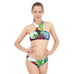 Lilack, Lamp And Curtain Window 3 High Neck Bikini Set