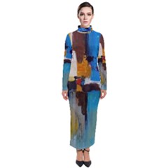 Abstract Turtleneck Maxi Dress