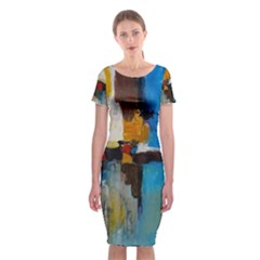 Abstract Classic Short Sleeve Midi Dress