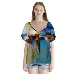 Abstract V-neck Flutter Sleeve Top by consciouslyliving