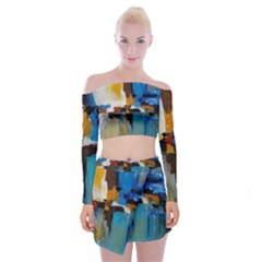 Abstract Off Shoulder Top With Mini Skirt Set