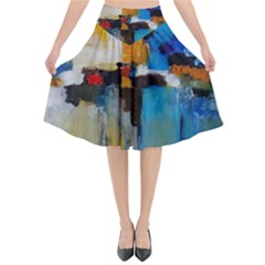 Abstract Flared Midi Skirt