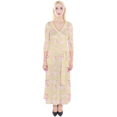 Cream Floral Quarter Sleeve Wrap Maxi Dress by 1dsignmovesu