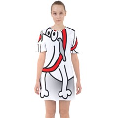 Dog Animal Pet Grin Sit Happy Sixties Short Sleeve Mini Dress by Nexatart