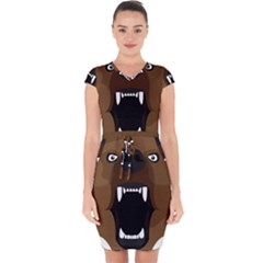 Bear Brown Set Paw Isolated Icon Capsleeve Drawstring Dress 