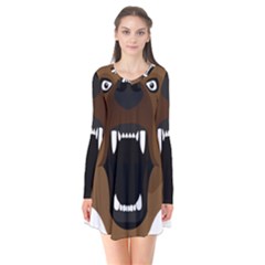 Bear Brown Set Paw Isolated Icon Flare Dress by Nexatart